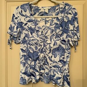 H&M Blue and White Floral Top